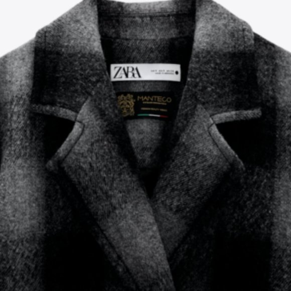 ZARA Women New PLAID CHECK DOUBLE BREASTED MANTECO 100% WOOL COAT Gray A… - Picture 14 of 16